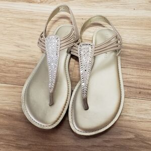 Kelly&kate Size 9 Thong Flat Sandals Champagne Color W/sparkle Crystal Rhineston